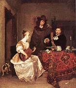 TERBORCH, Gerard A Young Woman Playing a Theorbo to Two Men china oil painting artist